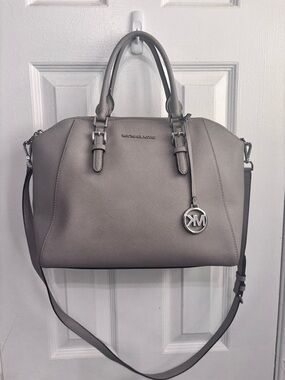 Michael Kors Saffiano Leather Satchel with MK Charm